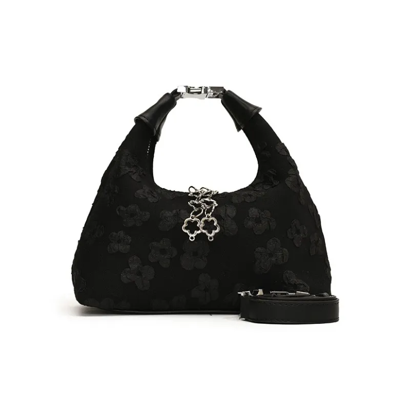 NOMK Canvas Handbag, Underarm Shoulder Bag, Crossbody Bag Women's Pink/Black/Ecru-3