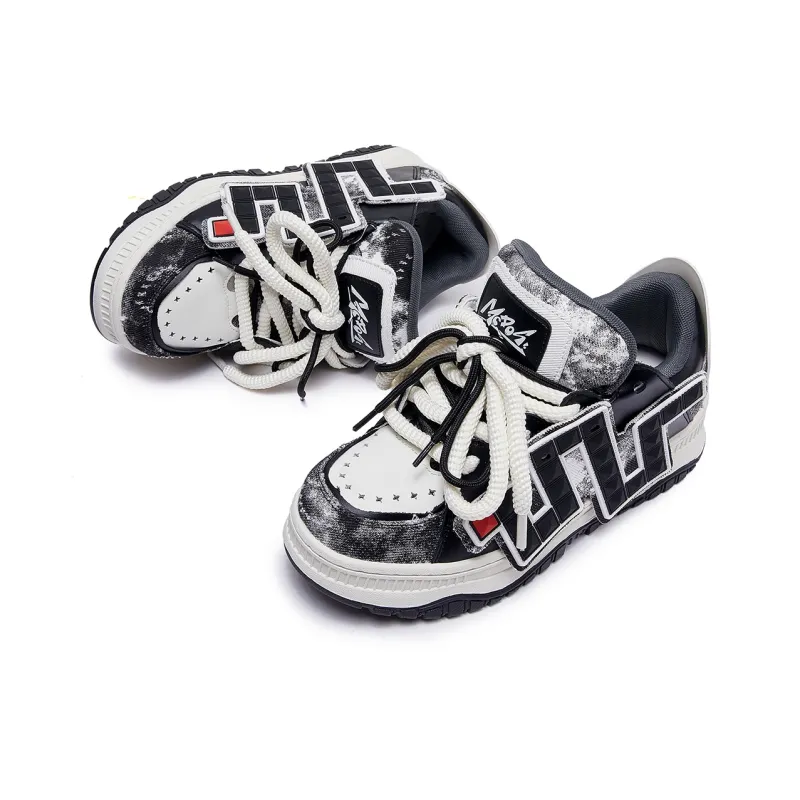 MC DOS Gourmand Snake Puffy Shoes Anti Slip And Wear Resistant Height Increasing Low Top Skateboard Shoes Unisex Black-4