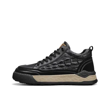 Wooden Rabbit Cushioning, Slip Resistant, And Abrasion Resistant Mid Top Casual Shoes Men's Black
