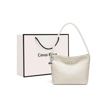 CinvaiKrose Cow Leather With Synthetic Leather Underarm Shoulder Bag, Handbag Small Size Women's Ecru/Black