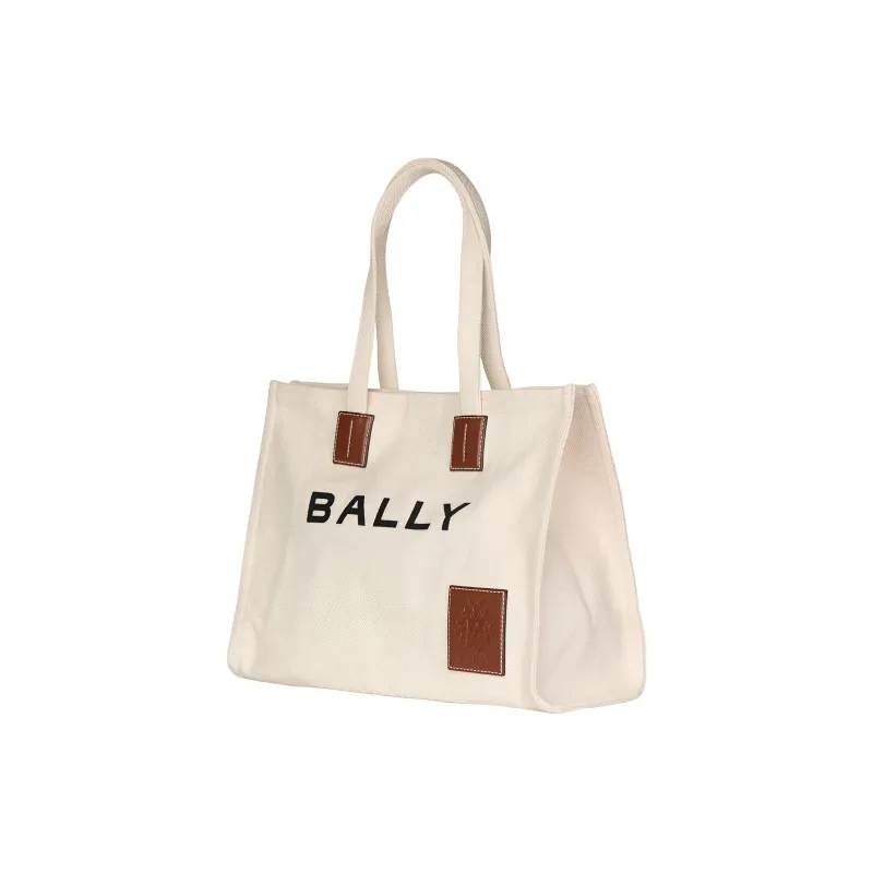 BALLY Canvas Canvas Bag Tote Bag Shopping Bag Shoulder Bag Handbag Women's White-3