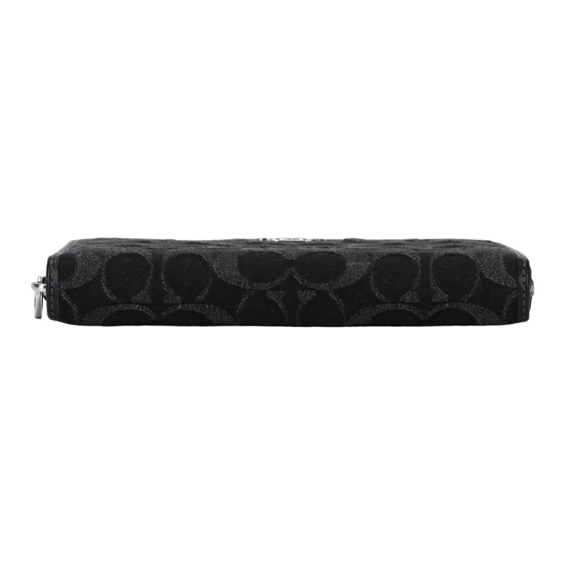 COACH Zip Around Denim Wallet Small Size Women's Black-5