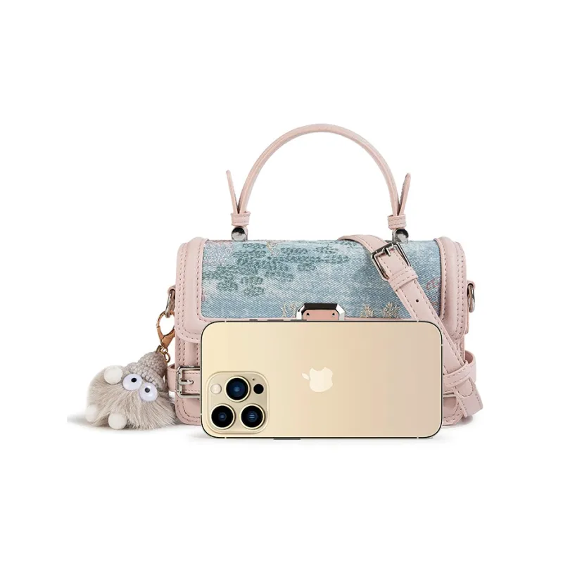 CAEISL&KCIEL Polyurethane Synthetic Leather One Shoulder Handbag Regular Women's Blue And White Embroidery Powder-1