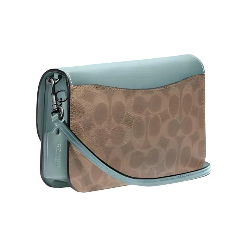 COACH Hayden Polished Grained Leather With Canvas Shoulder Bag Crossbody Bag Small Size Women's Green & Monogram Brown-1