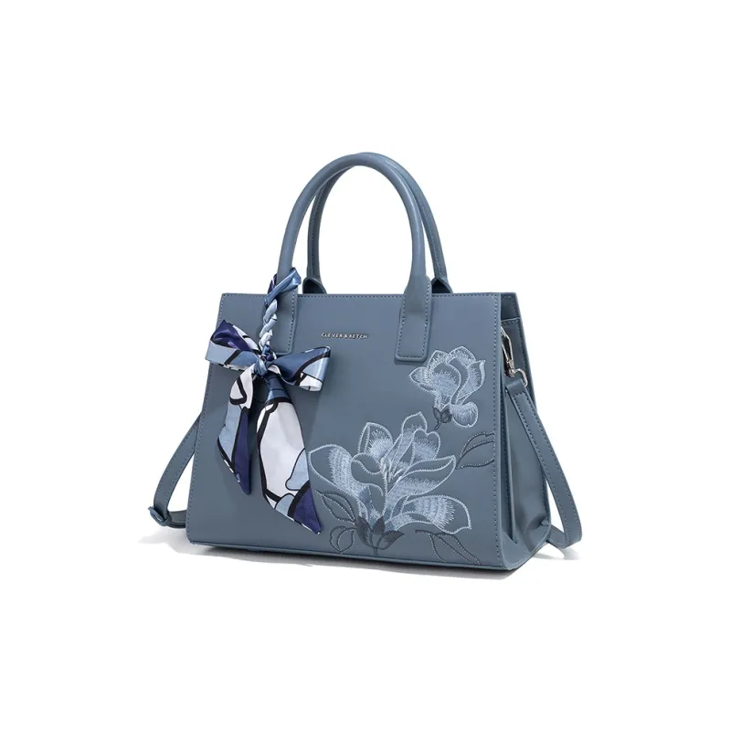 CLEVER& KETCH PU Portable Tote Crossbody Bag Shoulder Bag Medium Size Women's Blue/Ecru-1