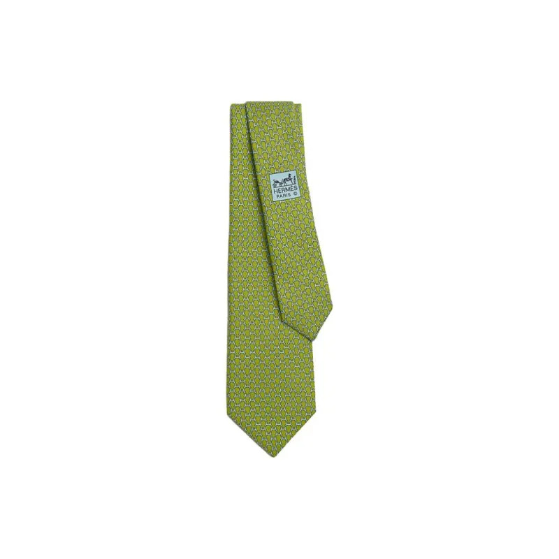 HERMES Silk Ties Men's Yellow Green-0