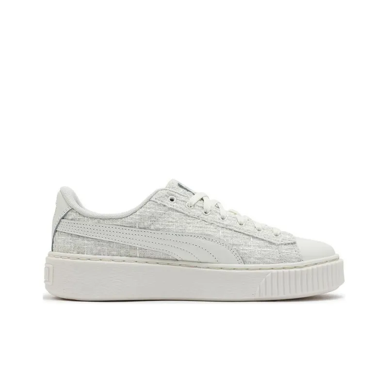 PUMA Basket Anti Slip Wear Resistant Low Top Skateboard Shoes Women's Gray White-1