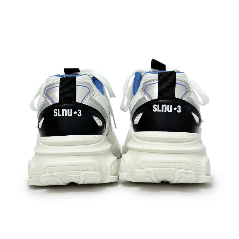 SLNU 3 Lightweight Height Increasing Coverage Low Top Chunky Sneakers Men's White Blue-3