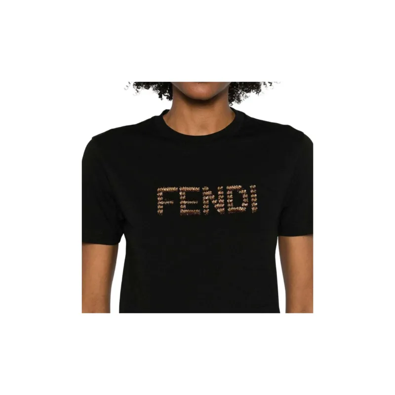 FENDI Logo Detailed Crewneck T Shirt-5