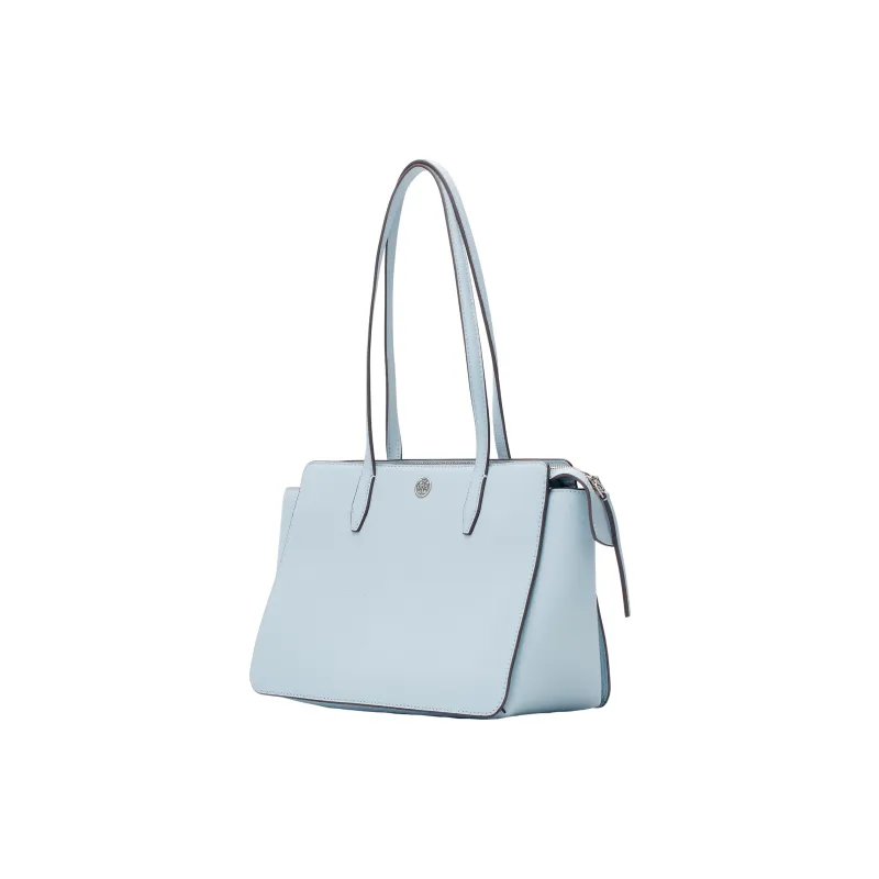 TORY BURCH Robinson Litchi Grain Leather Tote Bag, Shopping Bag, Handbag, Shoulder Bag Women's Dusty Blue-1