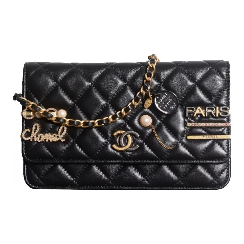 CHANEL Sheepskin WOC Wallet On Chain Cell Phone Pouch Crossbody Bag Women's Black-0
