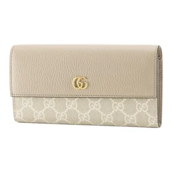 GUCCI Marmont Canvas Wallet Women's Beige