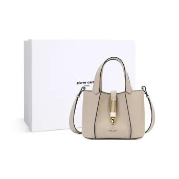 PIERRE CARDIN Women's Fashion Handheld Top Grain Cow Leather Bucket Bag, One Shoulder Handbag Women's