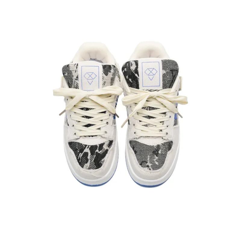 KAAVER OTTO Wear-Resistant Low-Top Skateboard Shoes Unisex White Blue-3