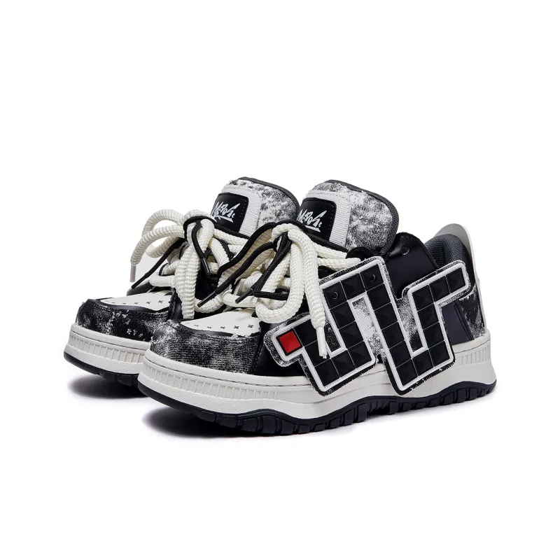 MC DOS Gourmand Snake Puffy Shoes Anti Slip And Wear Resistant Height Increasing Low Top Skateboard Shoes Unisex Black-2