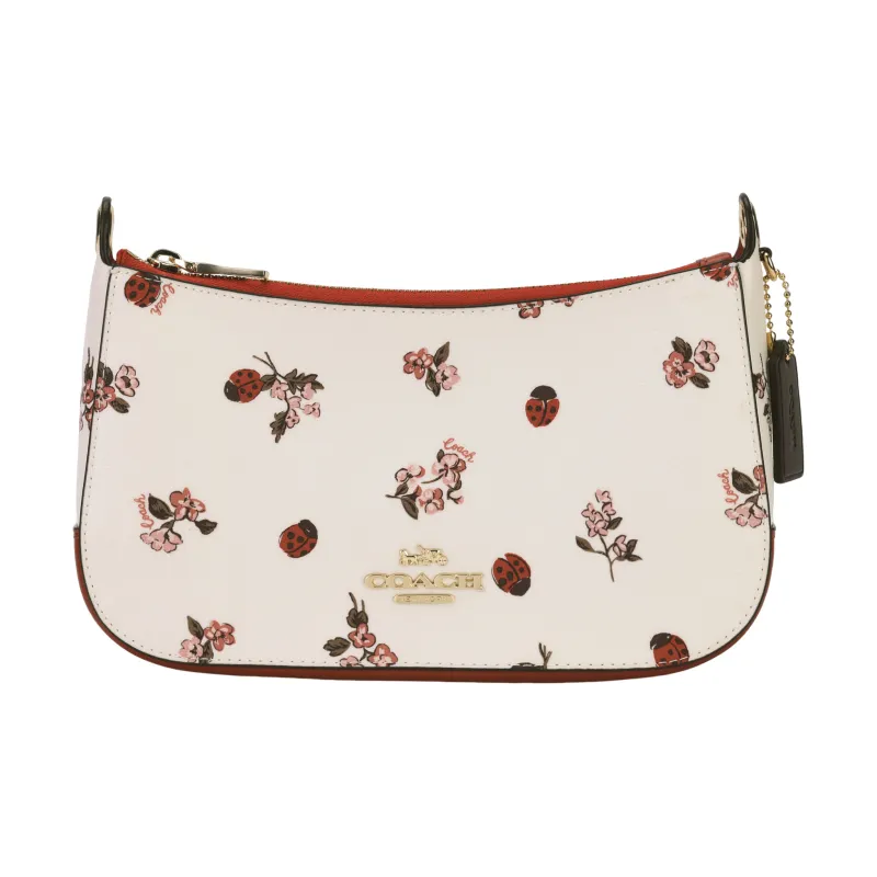 COACH Jes Leather Shoulder Bag Crossbody Bag Medium Size Women's White & Red-2