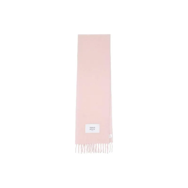 Maison Kitsune Logo Patch Fringed Knit Scarf-1