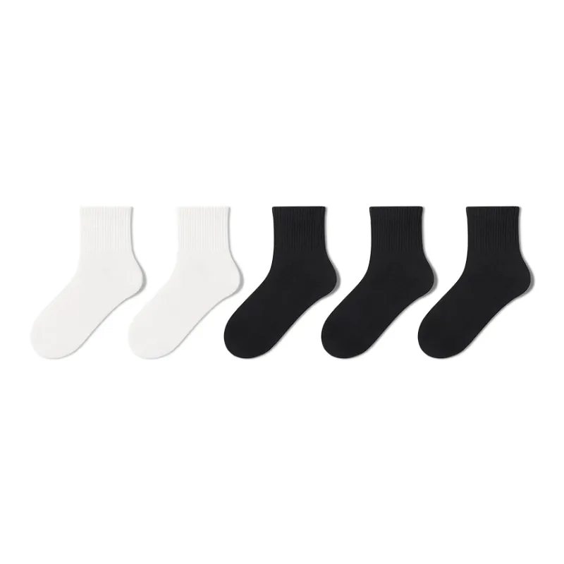B&C.Room Mid Calf Socks Spring Summer Unisex 5 Pack Black White Gray-5