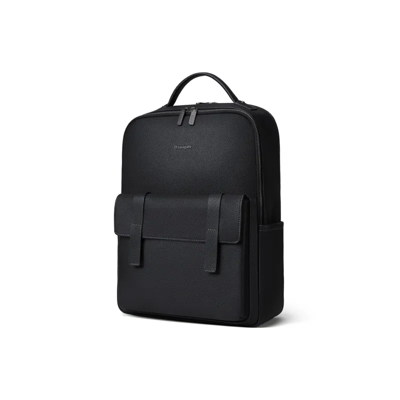 NAVIGARE Top Grain Cow Leather Fabric Backpacks Backpack Large Size Men's Black-1