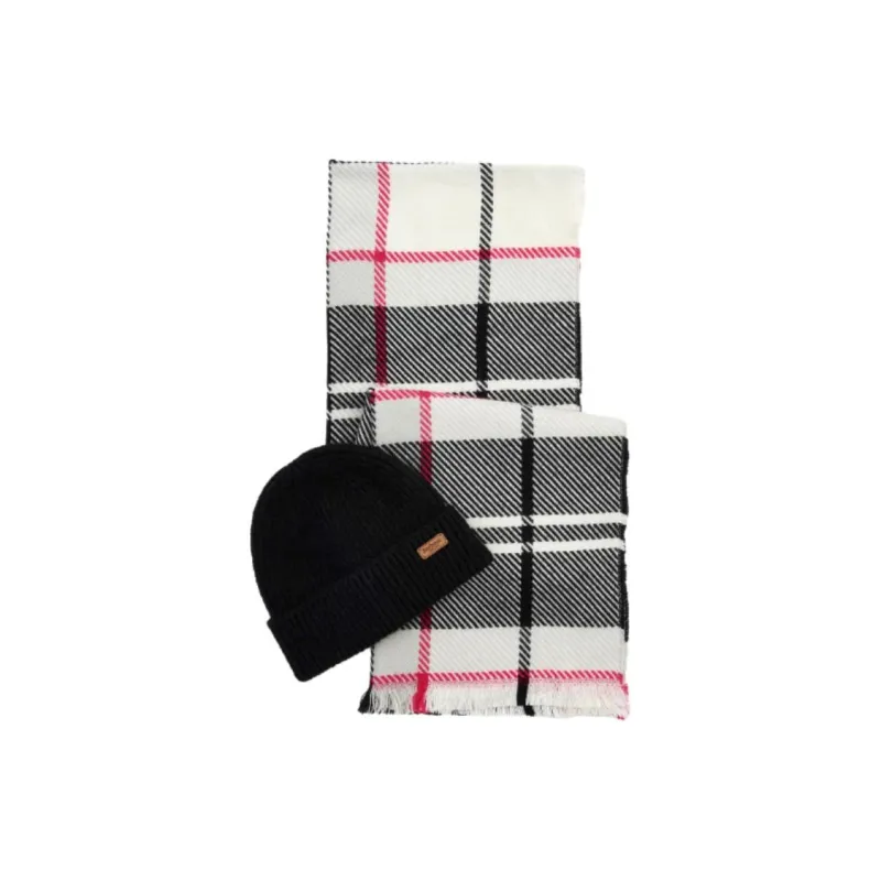 BARBOUR Pendle Logo Patch Ribbed Beanie Scarf Set-1