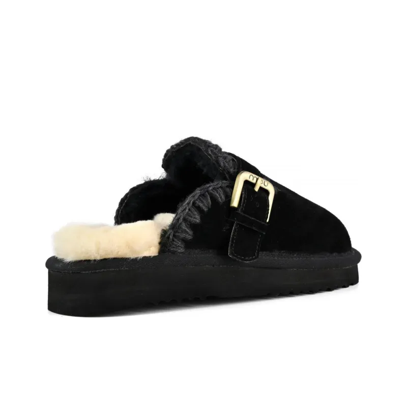 MOU Rubber Sole EVA Fuzzy Slip Resistant Closed Toe Slippers Women's Black-3