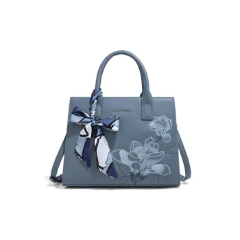 CLEVER& KETCH PU Portable Tote Crossbody Bag Shoulder Bag Medium Size Women's Blue/Ecru