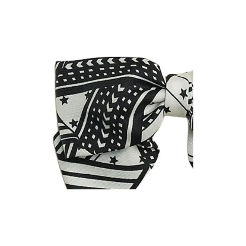 HERMES Silk Twill Hair Clips Women's Black White-2