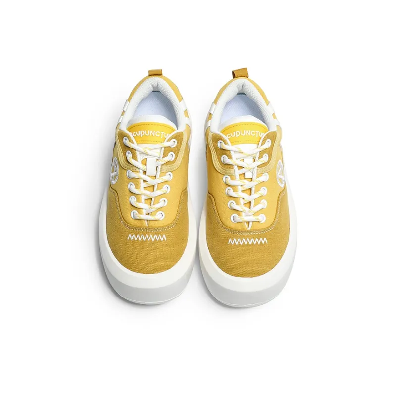 Acupuncture Slip Resistant Low Top Skateboard Shoes Unisex Light Banana Yellow Box-3