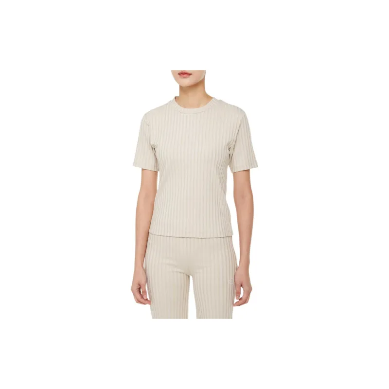 CALVIN KLEIN Drop Shoulder Sleeve T Shirt Women's Oat Milk-4