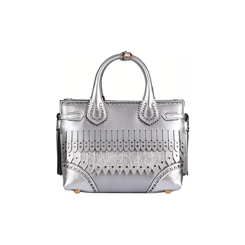 Burberry Cow Leather Shoulder Bag Crossbody Bag Handbag Women's Silver-2