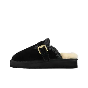 MOU Rubber Sole EVA Fuzzy Slip Resistant Wrap toe Slippers Women's Black