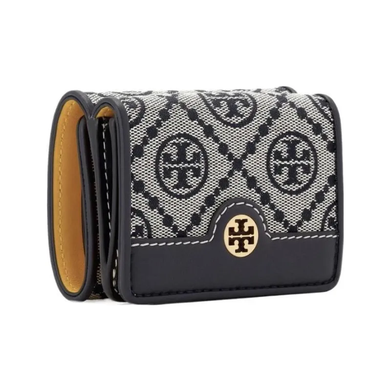TORY BURCH T Monogram Jacquard Wallet Mini Women's Marine Blue & Yellow-1