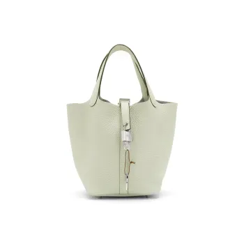 HERMES Picotin Lock Clemence Bullock Leather Basket Bag, Bucket Bag, Handbag 18 Women's 0W Gris Neve Crystal Gray