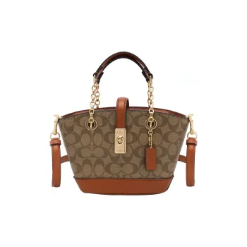 COACH Lane Cow Leather Chain Bucket Bag Shoulder Bag Crossbody Bag Small Size Women's Brown