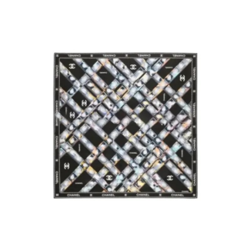 CHANEL Silk Silk Scarves Unisex Black/Multicolor-0