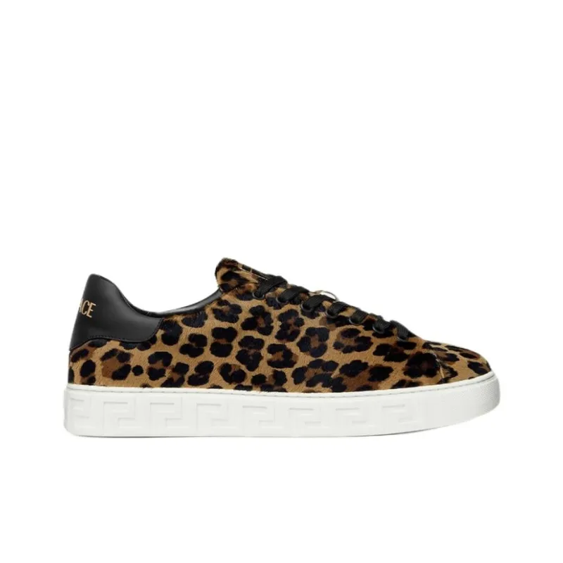 VERSACE Leopard Greca Low Top Skateboard Shoes Men's Leopard Print-1