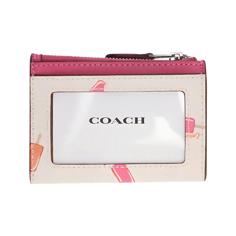 COACH Skinny Id Case PVC Card Holder Coin Purse Mini Women's White & Multicolor-2