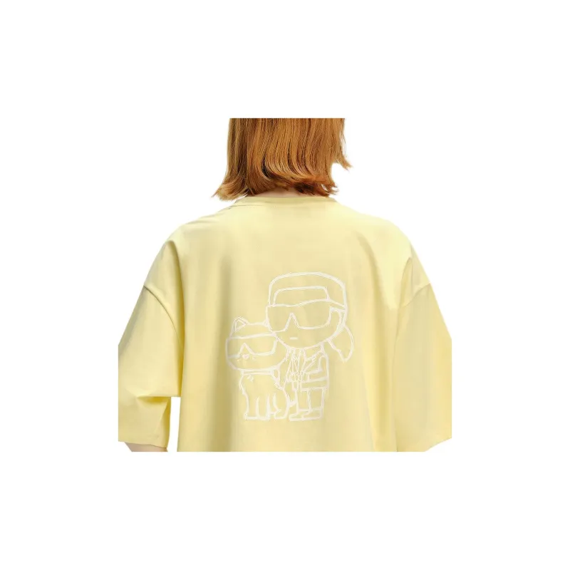 KARL LAGERFELD Solid Color Crew Neck Loose Fit Print Short Sleeved Shirt T Shirt Women's Yellow-3