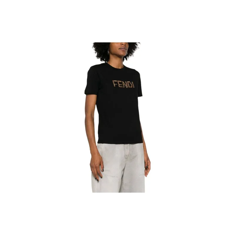FENDI Logo Detailed Crewneck T Shirt-4