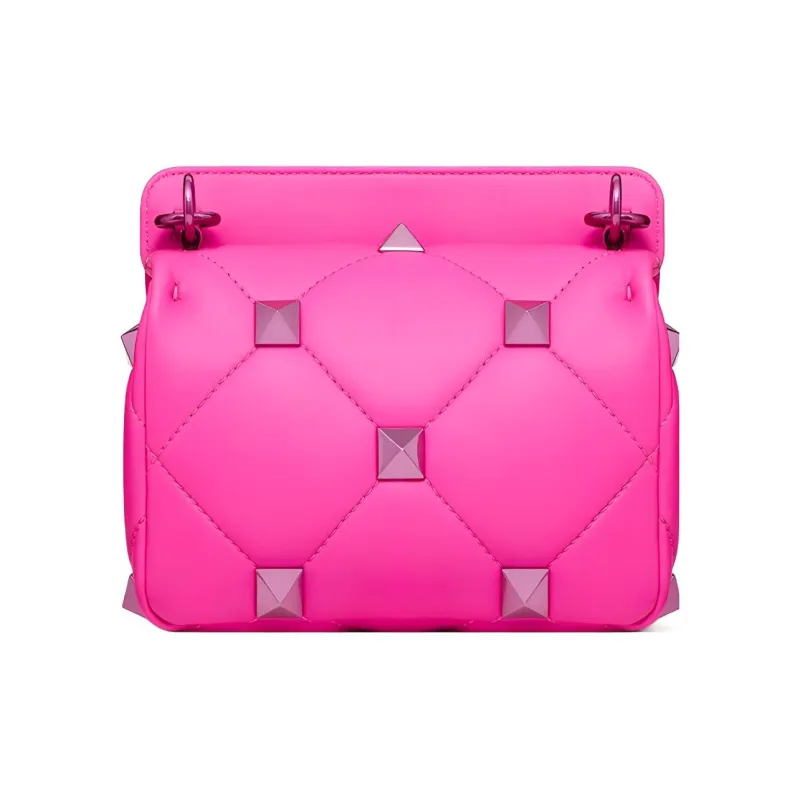 Valentino ROMAN STUD Sheepskin Handheld Portable Crossbody Bag Shoulder Bag Small Size Women's Pink-2