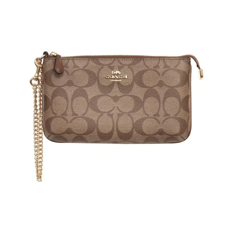 COACH Wristlet Canvas With Leather Mahjong Bag Shoulder Bag Crossbody Bag Handbag Small Size Women's Brown Monogram-1