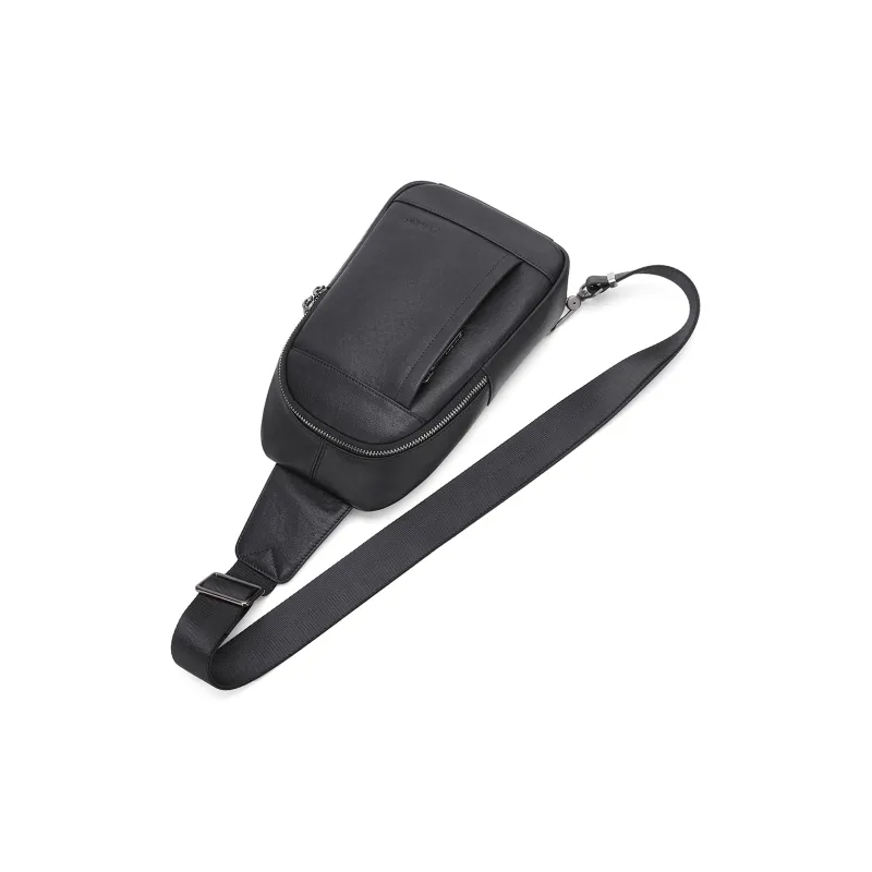 NAVIGARE Top Grain Cow Leather With Textile Sling Bag Regular Men's Black-4