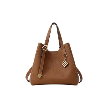 FION Cow Leather Bucket Bags Shoulder Bag Crossbody Bag Handbag Large Size Women's Caramel Brown