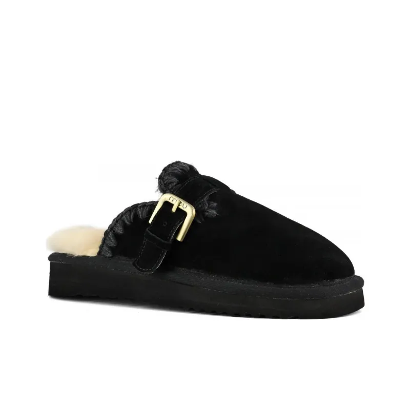 MOU Rubber Sole EVA Fuzzy Slip Resistant Closed Toe Slippers Women's Black-2