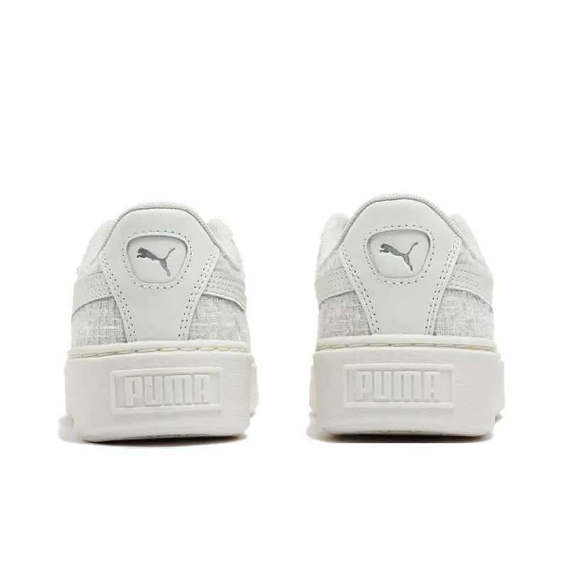 PUMA Basket Anti Slip Wear Resistant Low Top Skateboard Shoes Women's Gray White-3