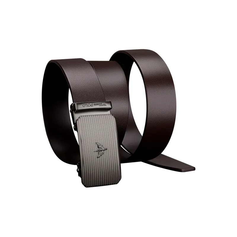 WilliamPOLO Alloy Leather Belts Men's Silver Buckle Coffee Strap 3.5cm Width-3