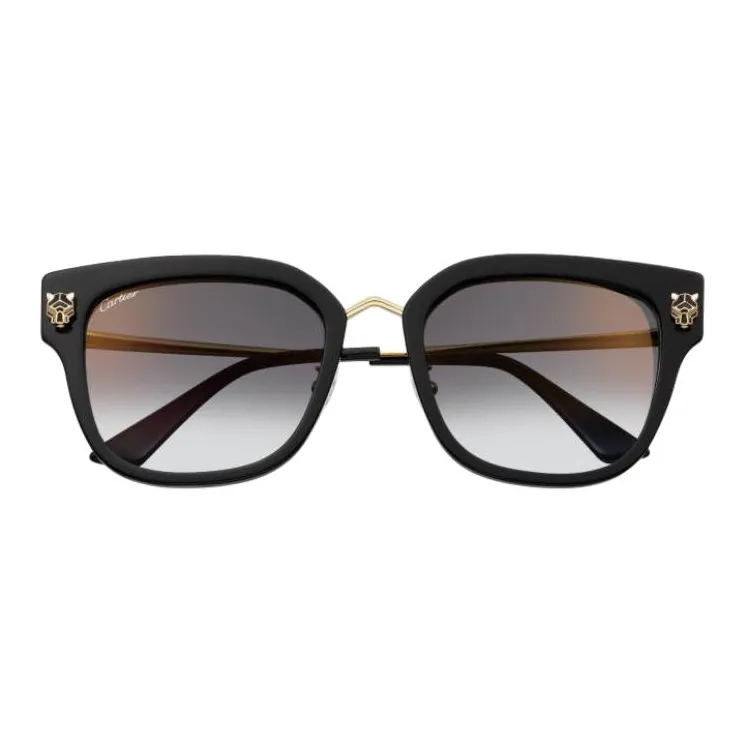 CARTIER Acetate Metal Gold Plated Square Sunglasses Unisex Black-1
