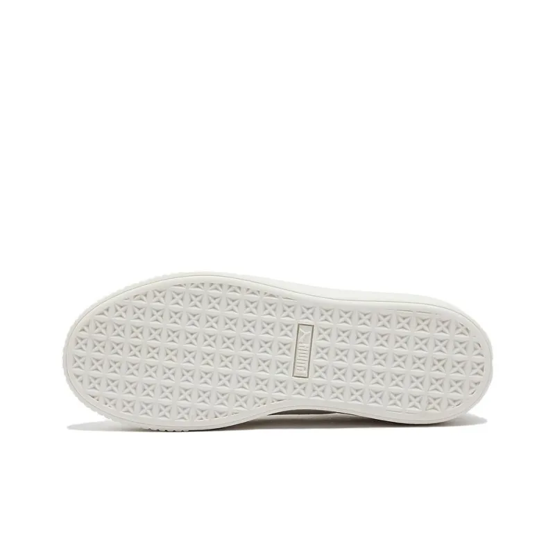 PUMA Basket Anti Slip Wear Resistant Low Top Skateboard Shoes Women's Gray White-4