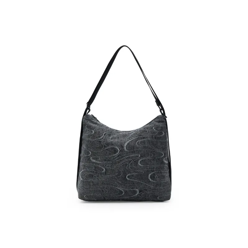 Champion Fabric Shoulder Bag Double Shoulder Classic Minimalist Style Individual Regular Unisex Dark Gray/Ecru/Black-7
