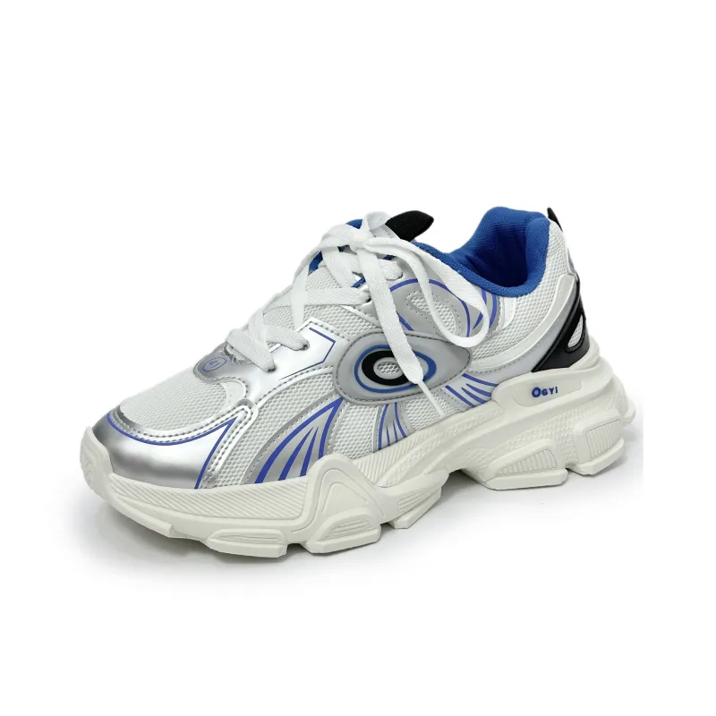 SLNU 3 Lightweight Height Increasing Coverage Low Top Chunky Sneakers Men's White Blue-0